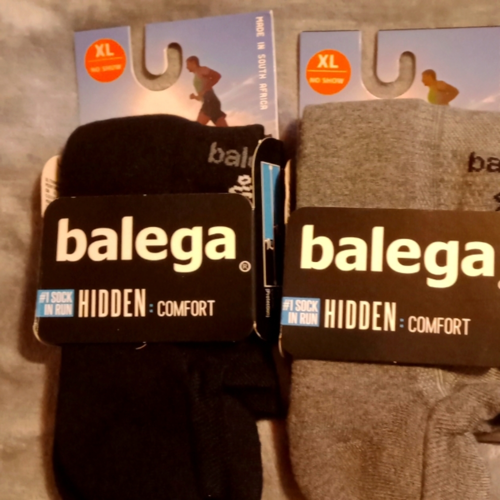 Balega Unisex Hidden Comfort Socks, Size XL, New, 2 pair (Black, Grey)